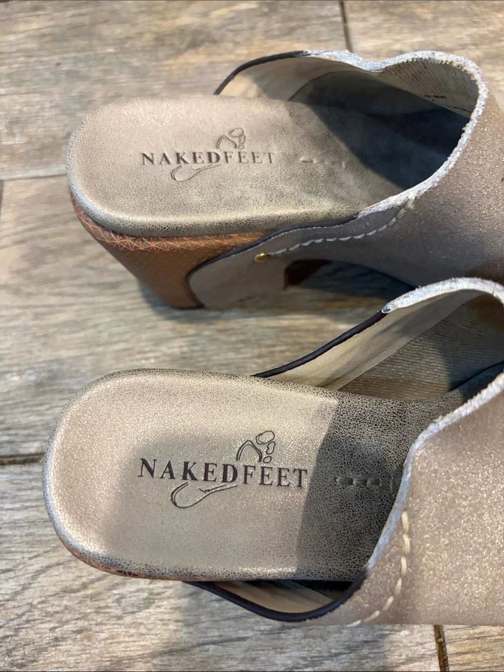 Naked Feet Corinth 2 silver leather mules Women’s size 7.5